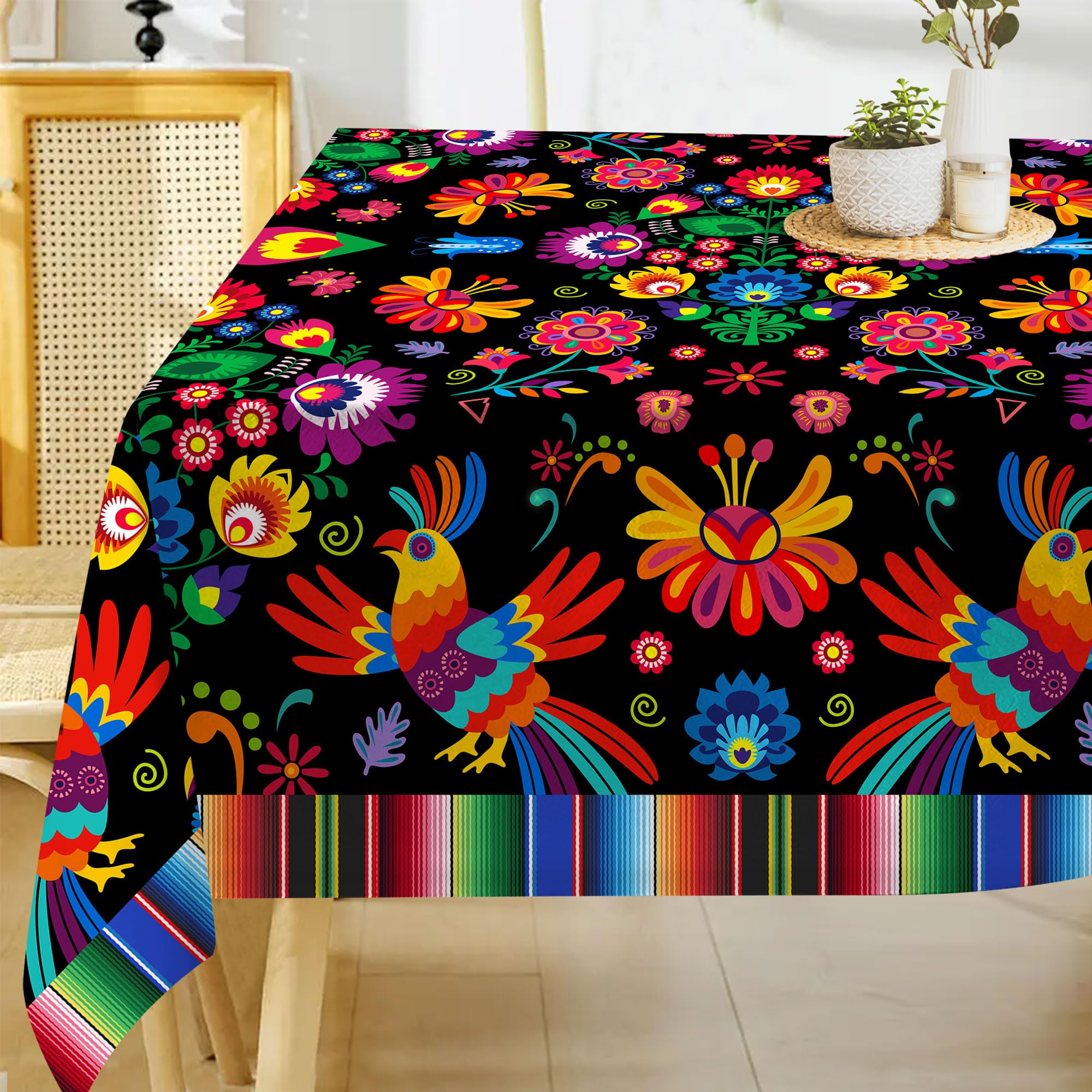 Hexagram Mexican Tablecloth 60x102 Inches Rectangle Halloween Cinco De Mayo Fiesta Waterproof Table Cloth for Home Party Dinner Decorations Black
