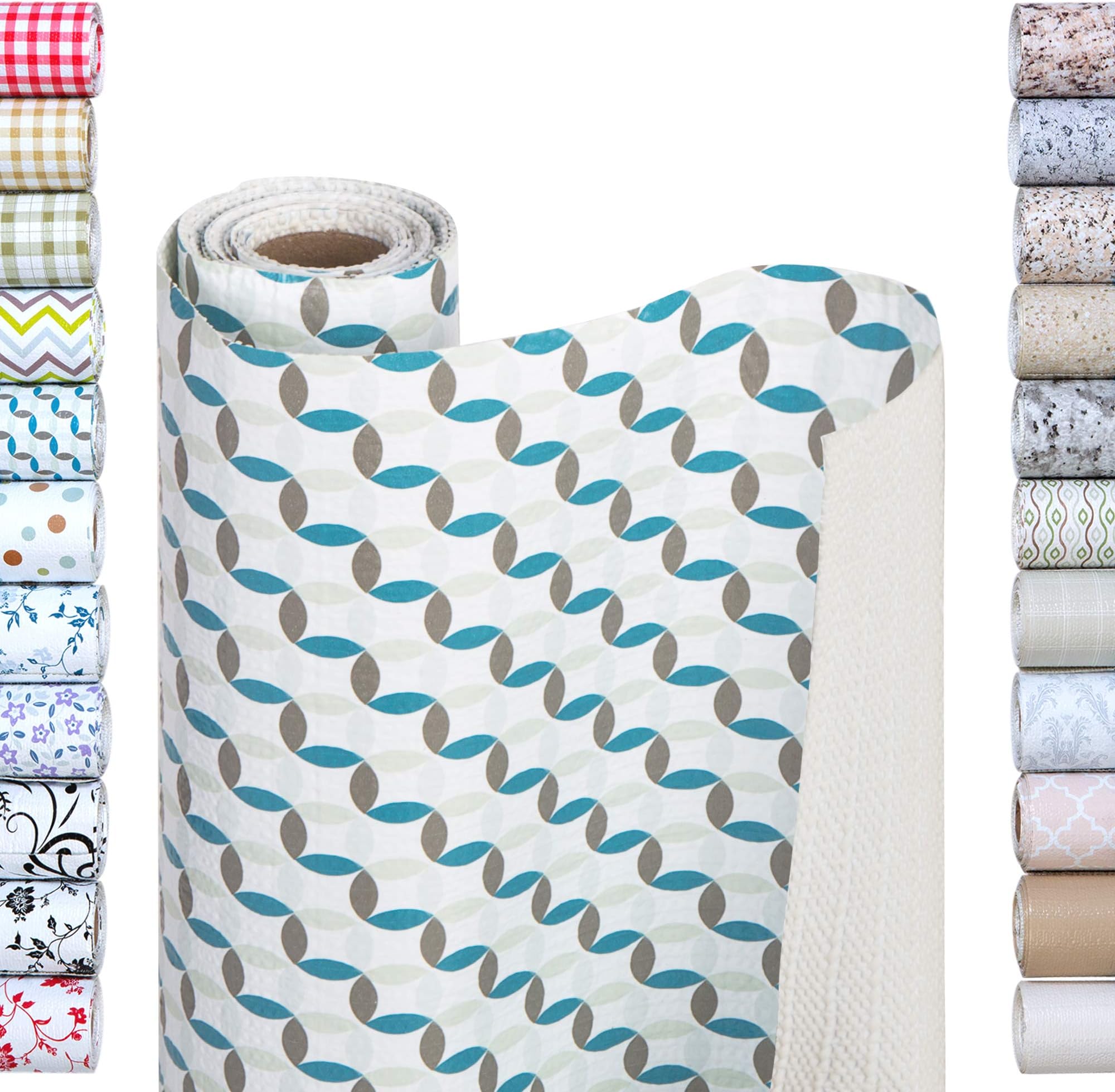 Smart Design Bonded Grip Shelf Liner - 12 Inch x 10 Feet - Non Adhesive, Strong Grip Bottom, Easy Clean Kitchen Drawer, Cabinet, Cupboard Dresser Protector Cover, Non Slip Rubber Mat - Ocean Origami