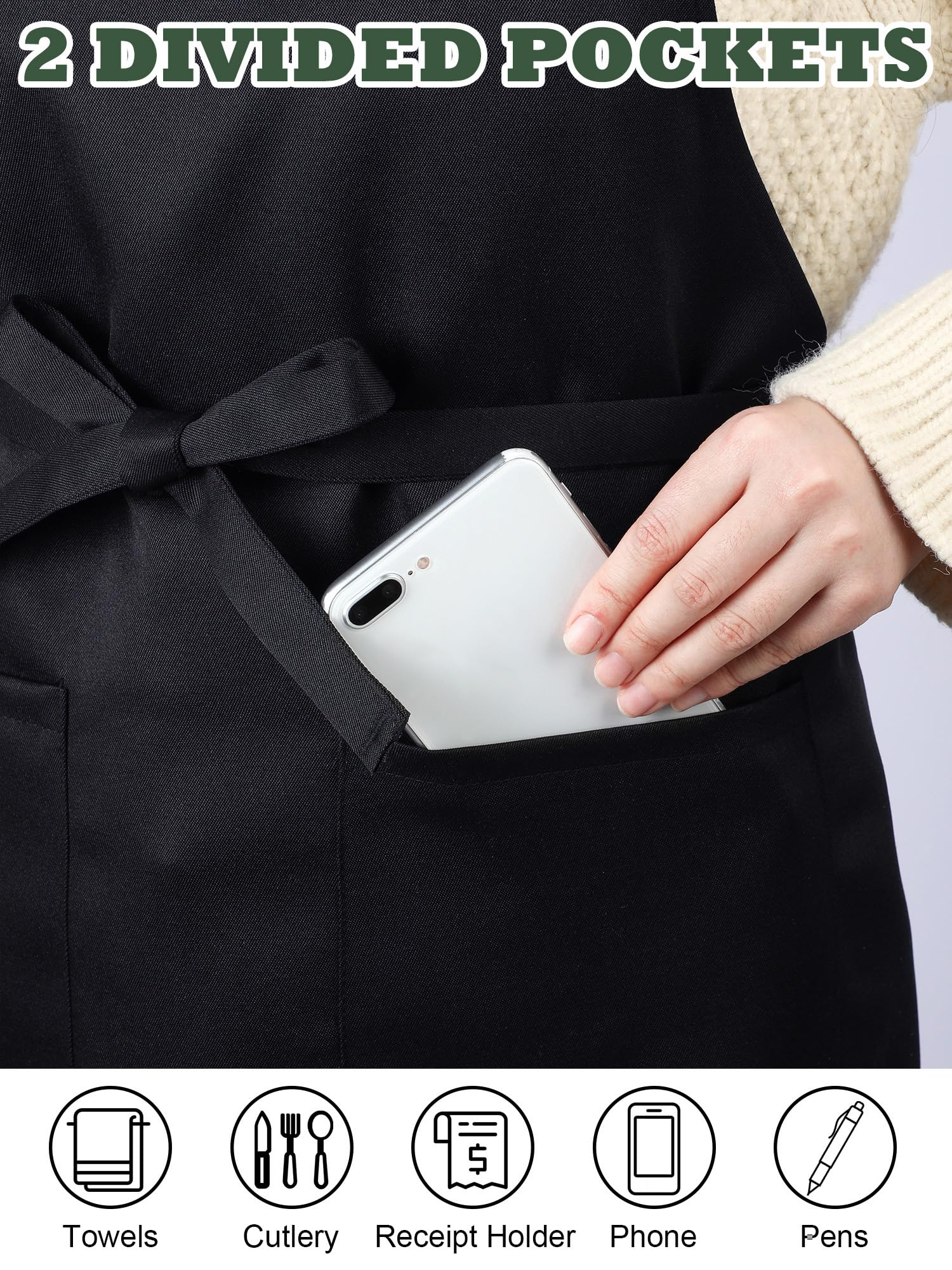 Cozypower Unisex Latzschürze mit Kreuzrücken, verstellbare Schürzen mit 2 Taschen, für Restaurant, Küche, 3 Stück, Schwarz, about 33.5 x 25.6 inches