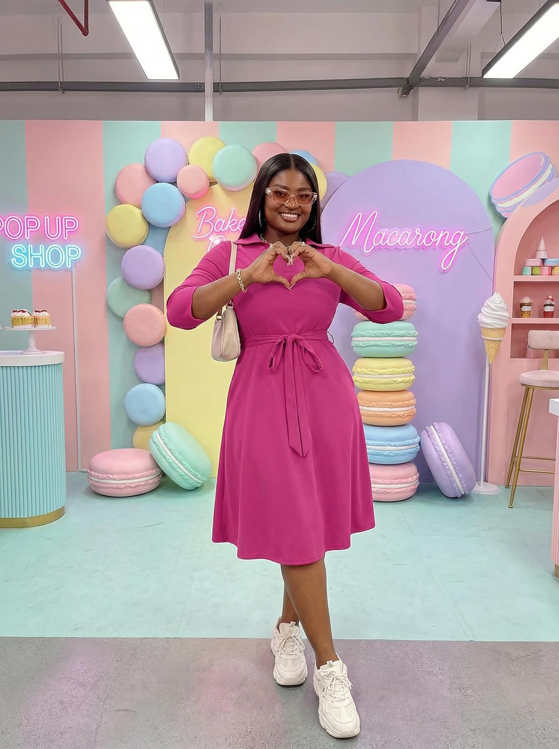 FANDEE Plus Size Midi Dress for Women - Printing Summer Dresses for Wedding Guest Cocktail Party 3/4 Sleeve V Neck(L-5XL) - Image 4