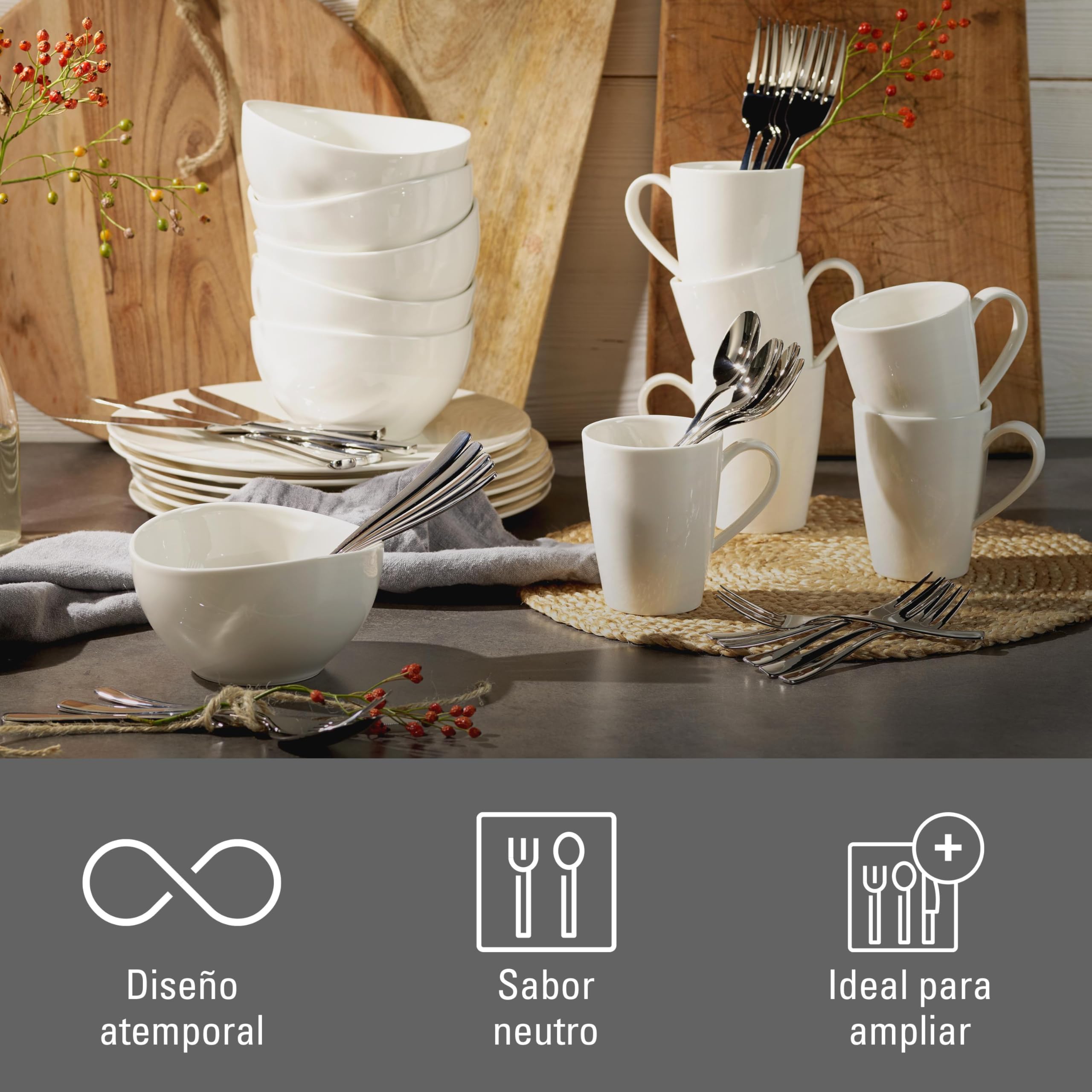 vivo - Villeroy & Boch Group - Voice Basic Cubertería de 30 Piezas para 6 Personas, Apto para Lavavajillas, Set Cubiertos, Acero Inoxidable
