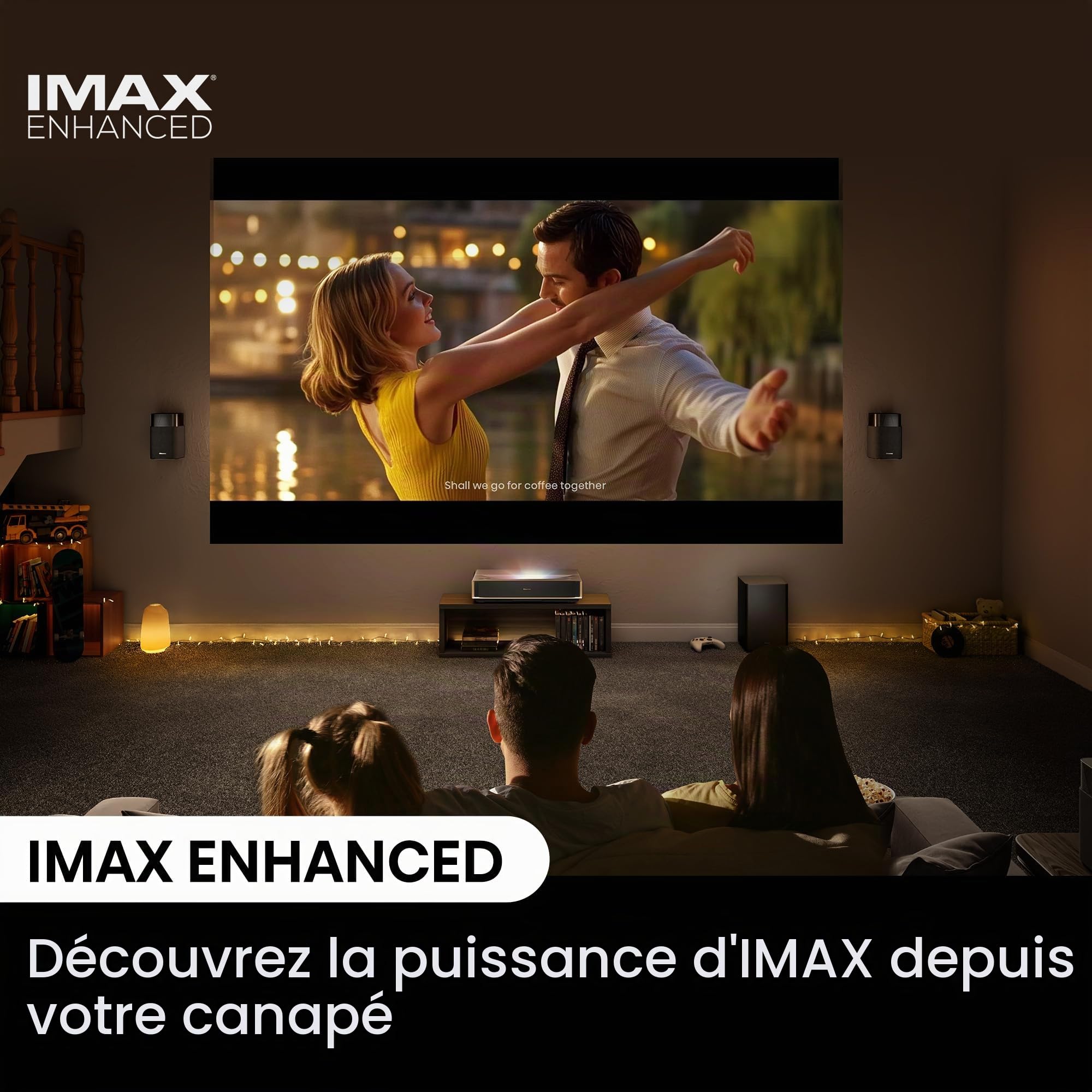 Hisense Laser Cinema PT1, Taille de Projection 80''-150", LPU Tech, 4K, IMAX Enhanced, Dolby Vision, Dolby Vision, HDR10+, luminosité 2500 lumens, Ultra Court, 3D, taux de rafraîchissement 240 Hz