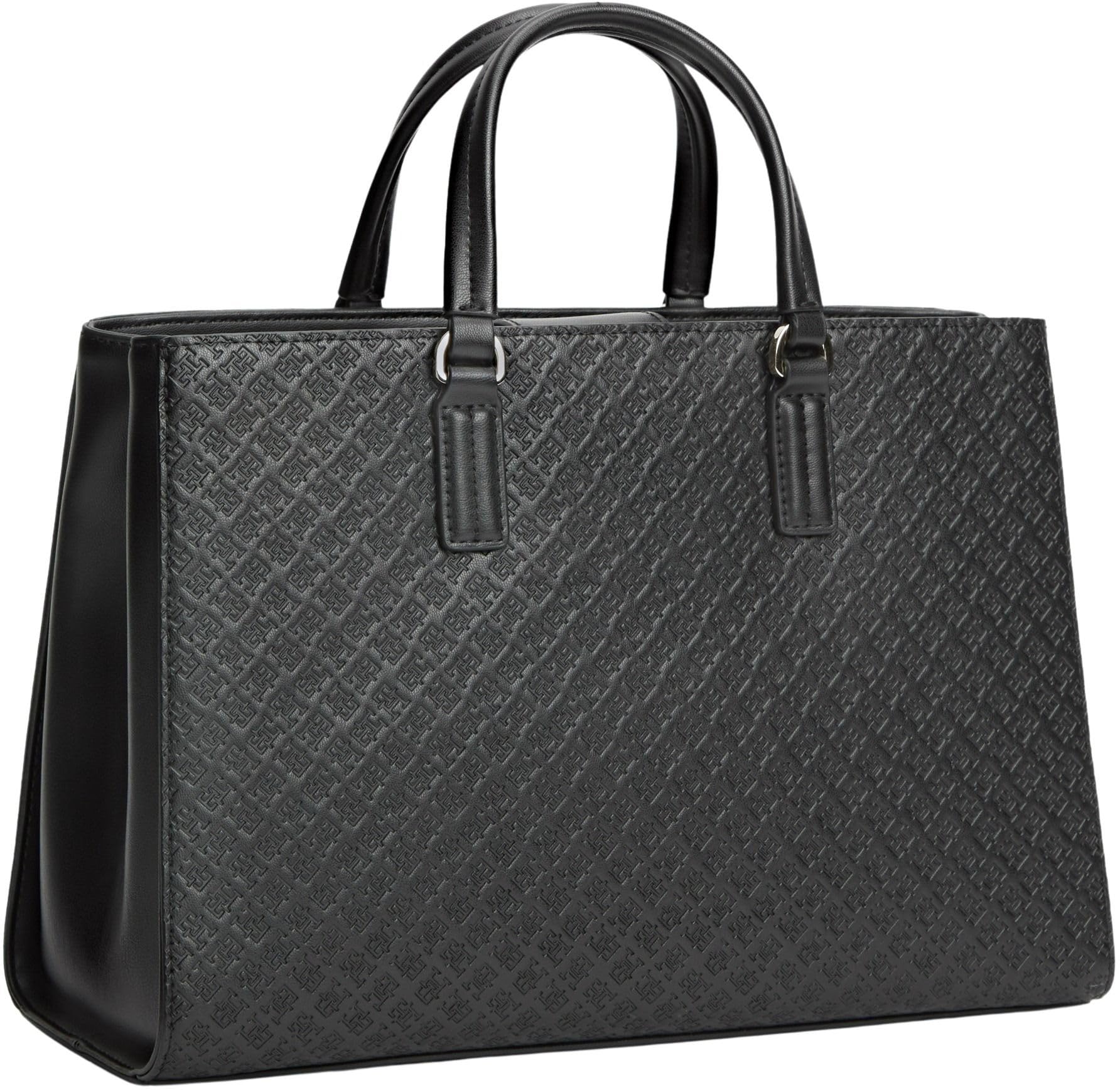 Tommy Hilfiger Damen Satchel Bag Tasche Daily mit Monogramm-Prägung, Schwarz (Black), Einheitsgröße
