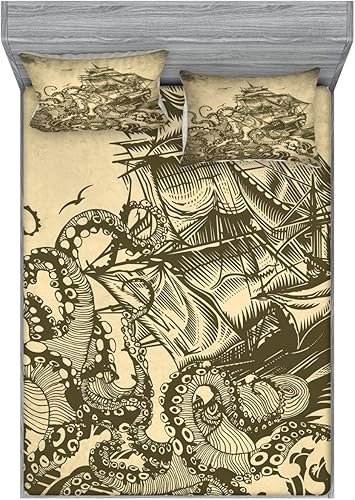 Miniatura 95 de Ambesonne Juego de sábanas bajeras y fundas de almohada, dibujos de aviones antiguos, vuelos clásicos con fechas, estilo vintage, diseño nostálgico,