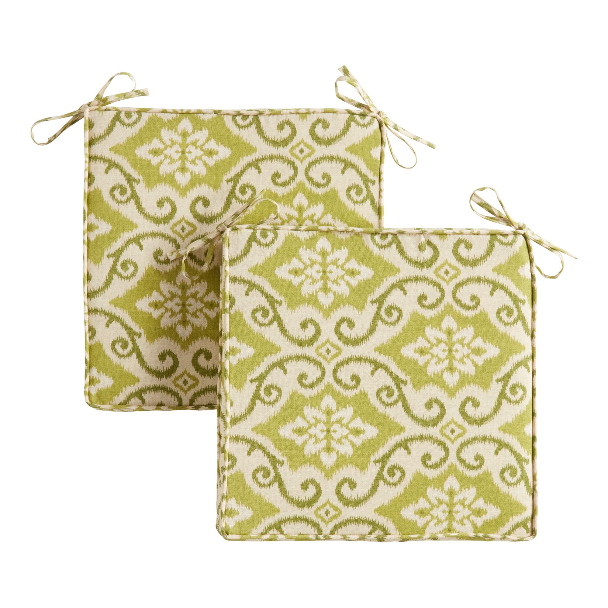 South Pine Porch 18" Square Outdoor Reversible Dining Seat Cushion (2-Pack), Shoreham Green Ikat 2 Count