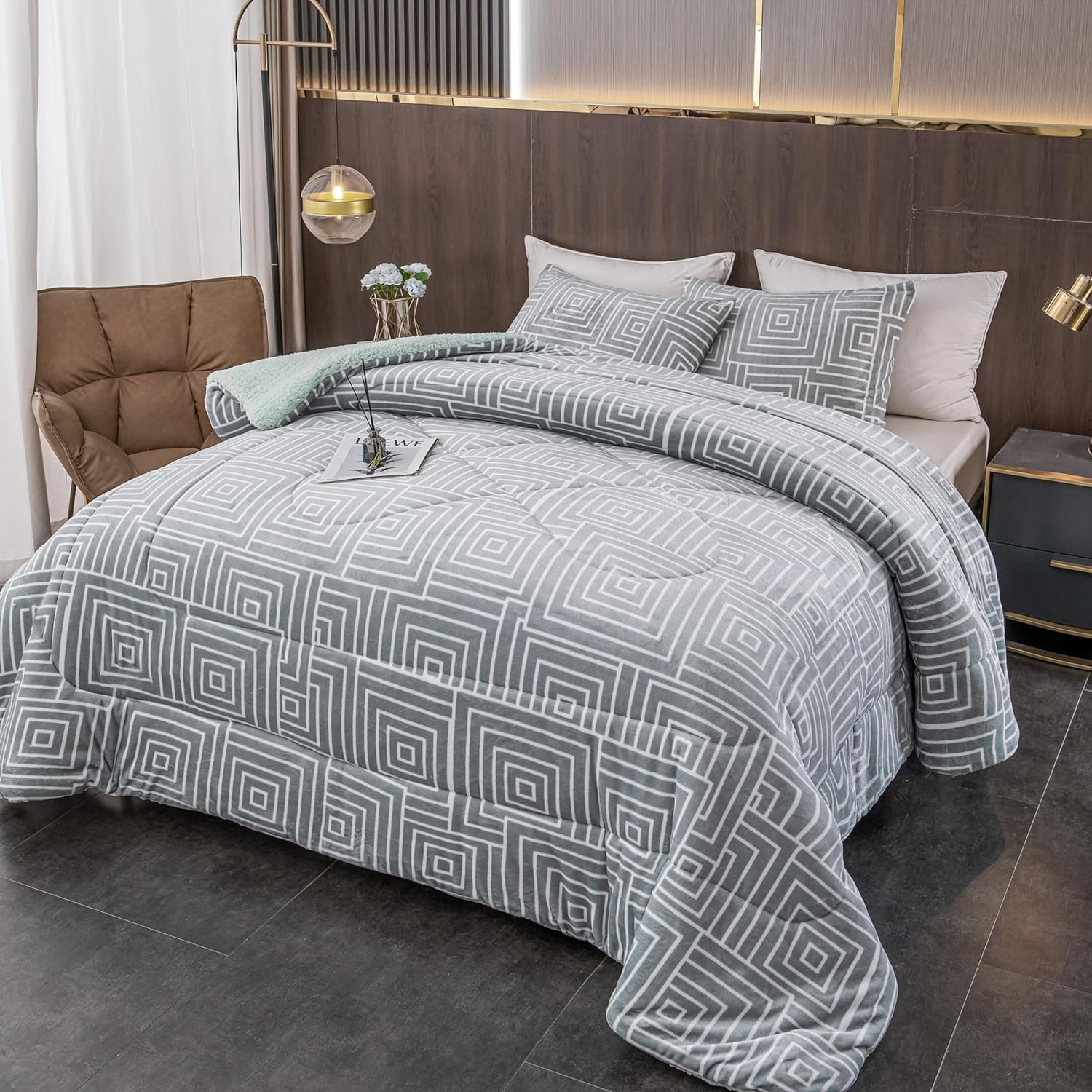BESCH Edredón Invierno Borreguillo Nórdico 180x240cm para Cama 90/105 con 1 Funda Almohada - Edredón Borrego Sherpa Extra Suave, Cálido, Gruesa - Greco Verde
