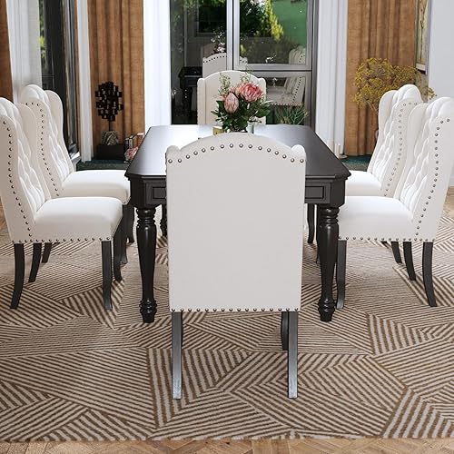 Miniatura 9 de Ya-Home Juego de 2 sillas de comedor clásicas, tapizadas de terciopelo con respaldo alto y patas de madera, cómodas sillas laterales sin brazos para