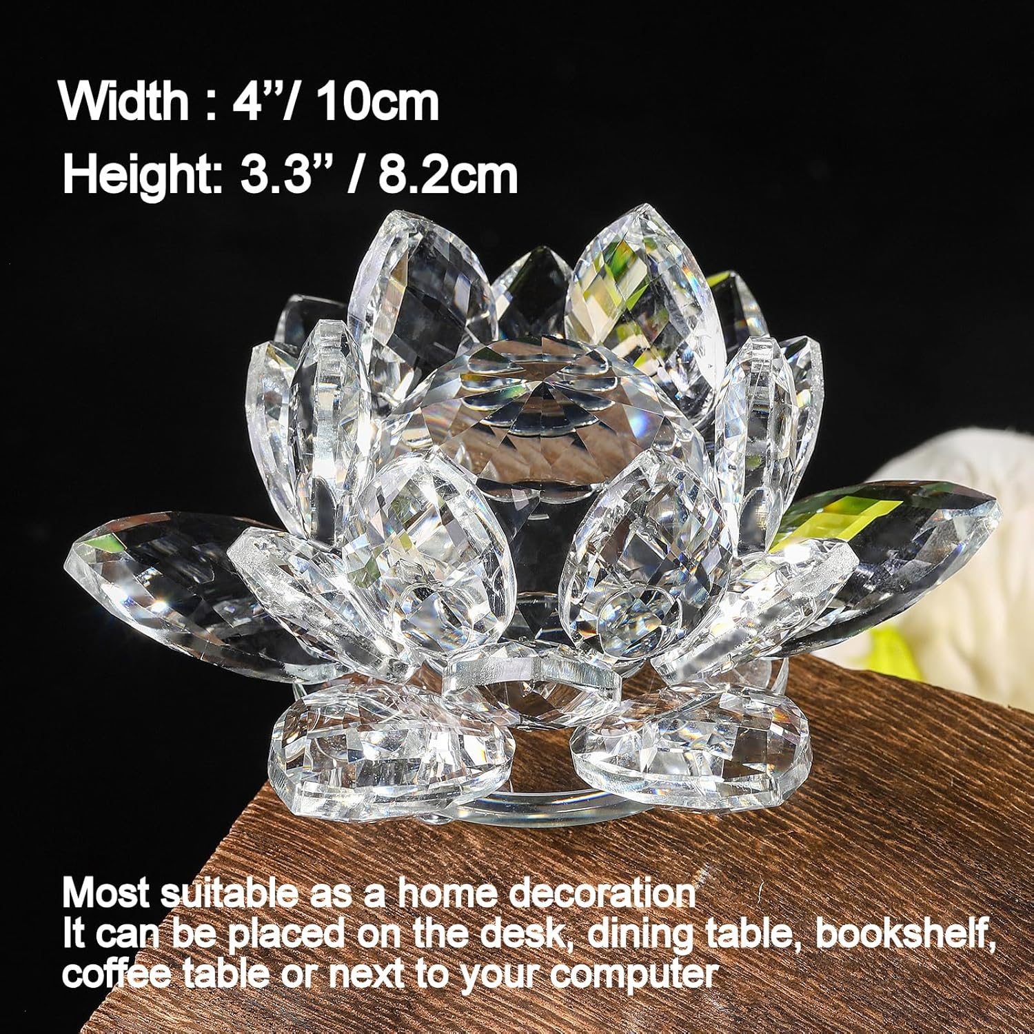 Sparkle Crystal Lotus Flower - 4'' Hue Reflection Clear Crystal Lotus for Feng Shui Home Decor Sun Catcher Ornaments or Paper Weight with Gift Box (100MM) Transparent - Image 3