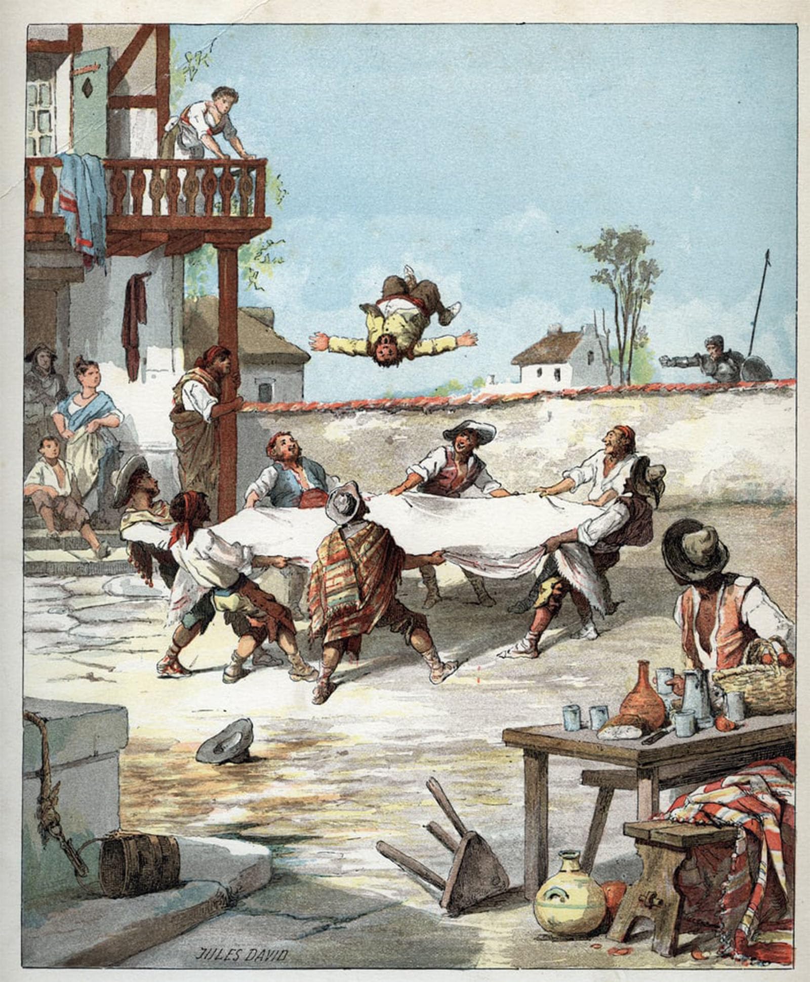 ARTXLXXBN Famous Print Painting Colorful Art Print in Inn Sancho Panza Is Manhandled by Jules David Canvas Art Decorations for Home Decor 60x90cm
