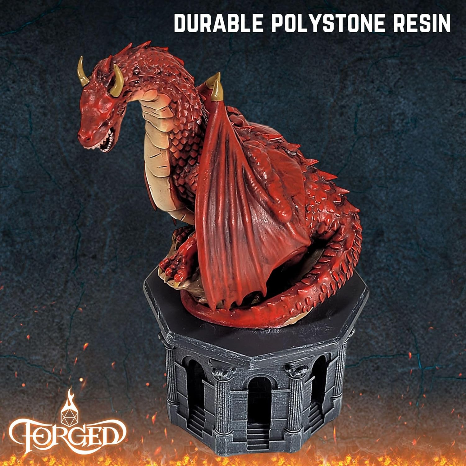 Forged Dice Co. Dragon Dice Jail - D&D Dice Holder and Storage Box with Removable Collectors Dragon Miniature - Fits Up to 2 Standard Polyhedral RPG Sets - Red