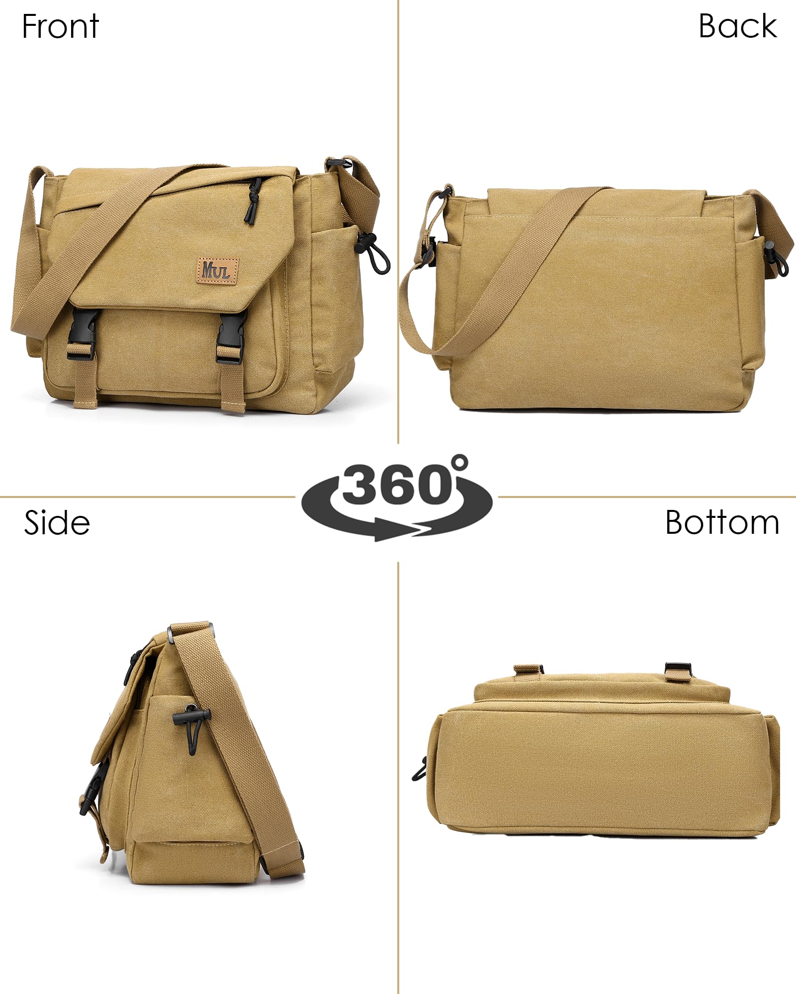 Borsa a tracolla uomo, messenger in canvas con tasche e cintura regolabile, vintage hobo unisex. Per lavoro, viaggi e quotidiano