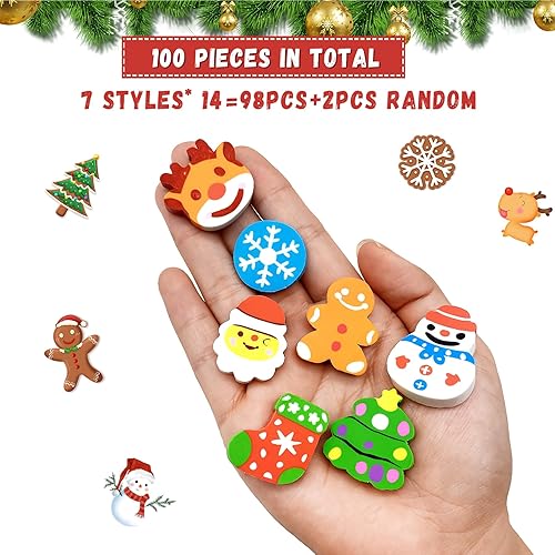 Miniatura 3 de ZAKVOOR 50 borradores grandes de Navidad a granel para aula, recuerdo de fiesta, relleno de regalos, recompensa de trabajo escolar en casa