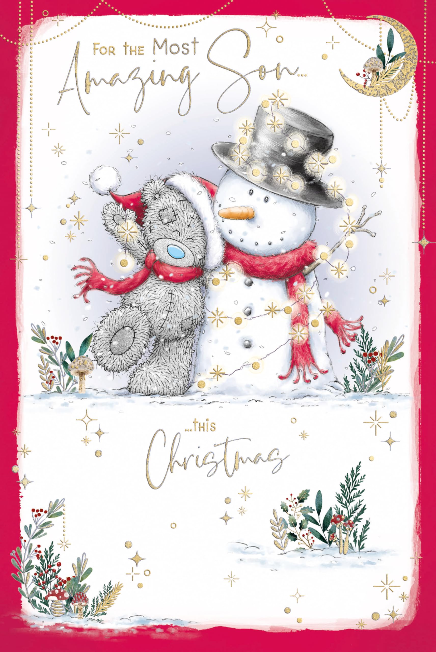 Me To You Tatty Teddy Christmas Card To An Amazing Son Tatty Teddy With Snowman 6x9ins - Official Collection