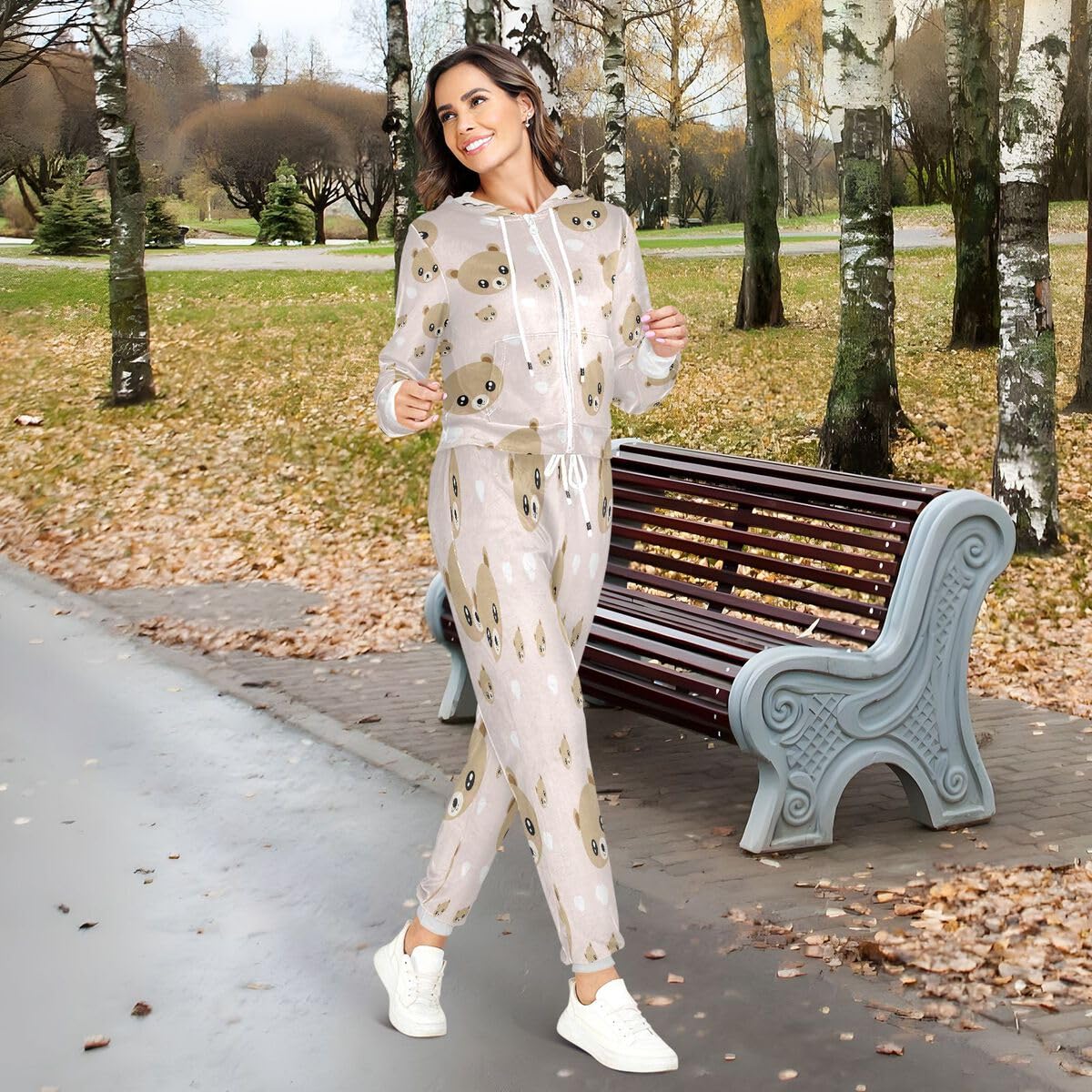 Conjunto deportivo de 2 piezas para mujer, conjunto deportivo de manga larga, diseño de corazones rosas