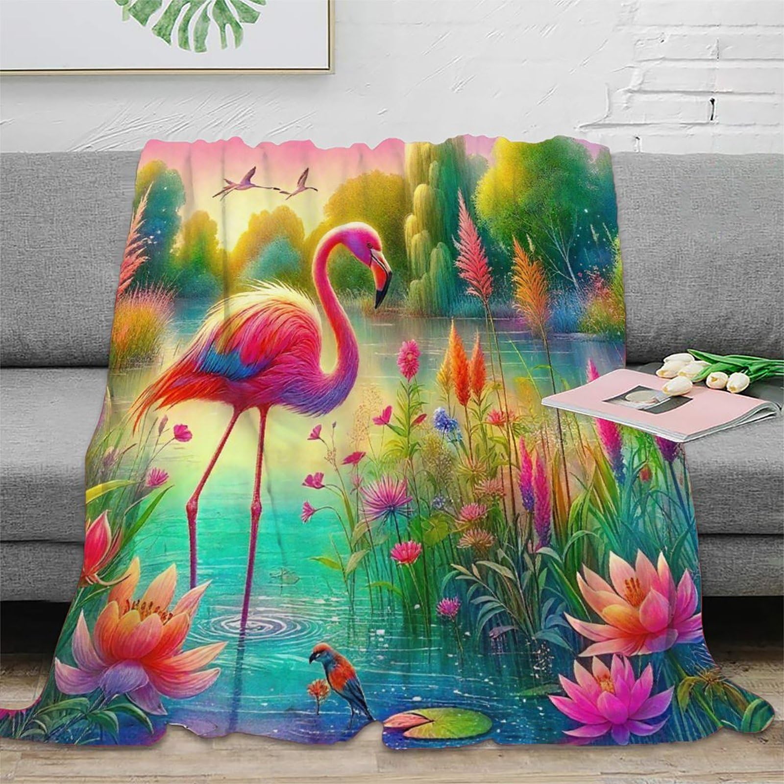 Couverture Flamingo 3D en microfibre douillette 200x230cm chaude