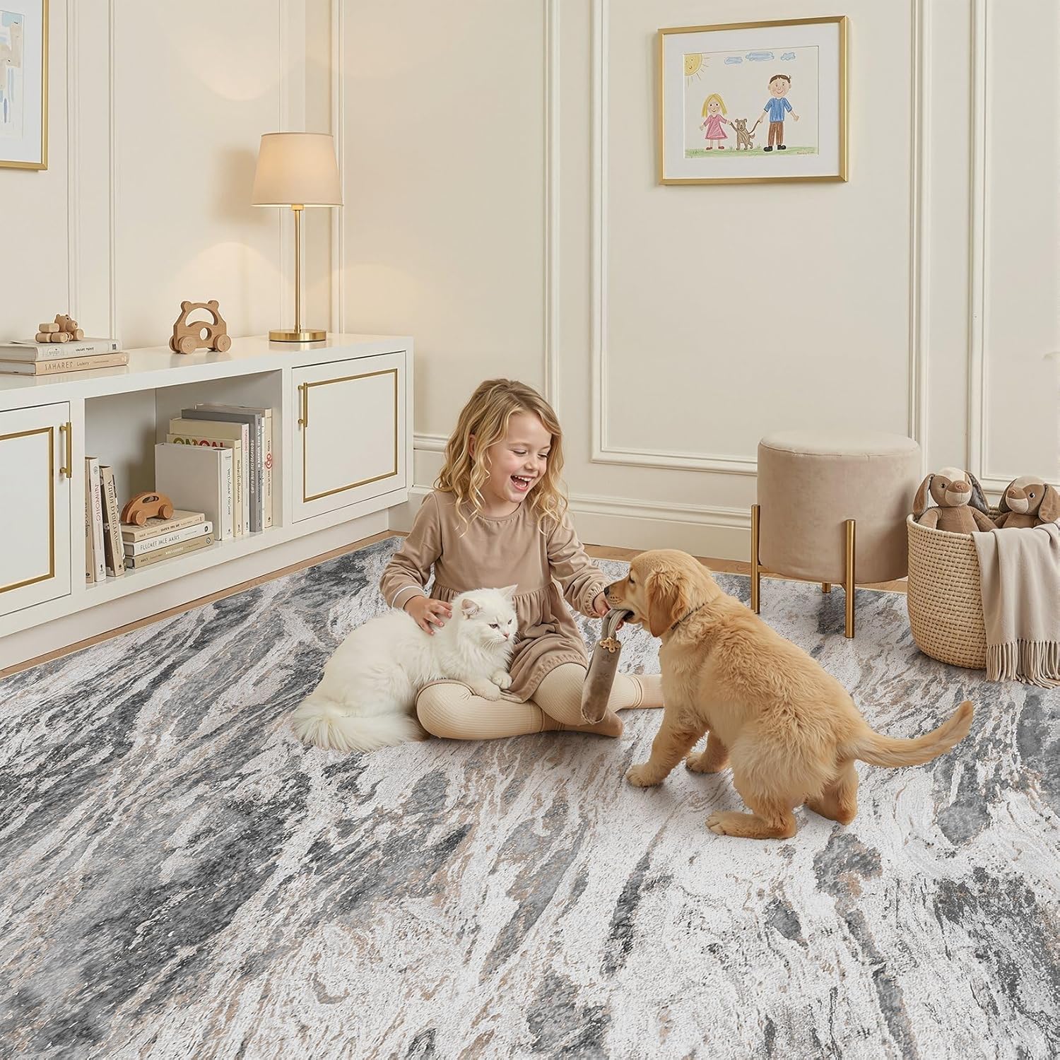 Area Rugs for Living Room: 5X7 Abstract Washable Rug Modern Neutral Large Soft Stain Resistant Non-Slip for Bedroom Dining Room Indoor Home Office Carpet - Taupe