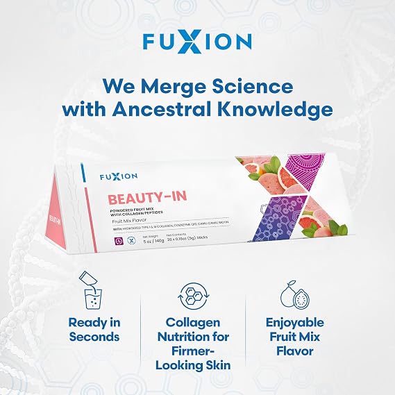 FuXion | Beauty In | Collagen Beauty Drink | Skin Hydration & Firmness Support | Functional Health Drink | Supports Healthy Skin Glow | Guava Flavor | 28 Sticks