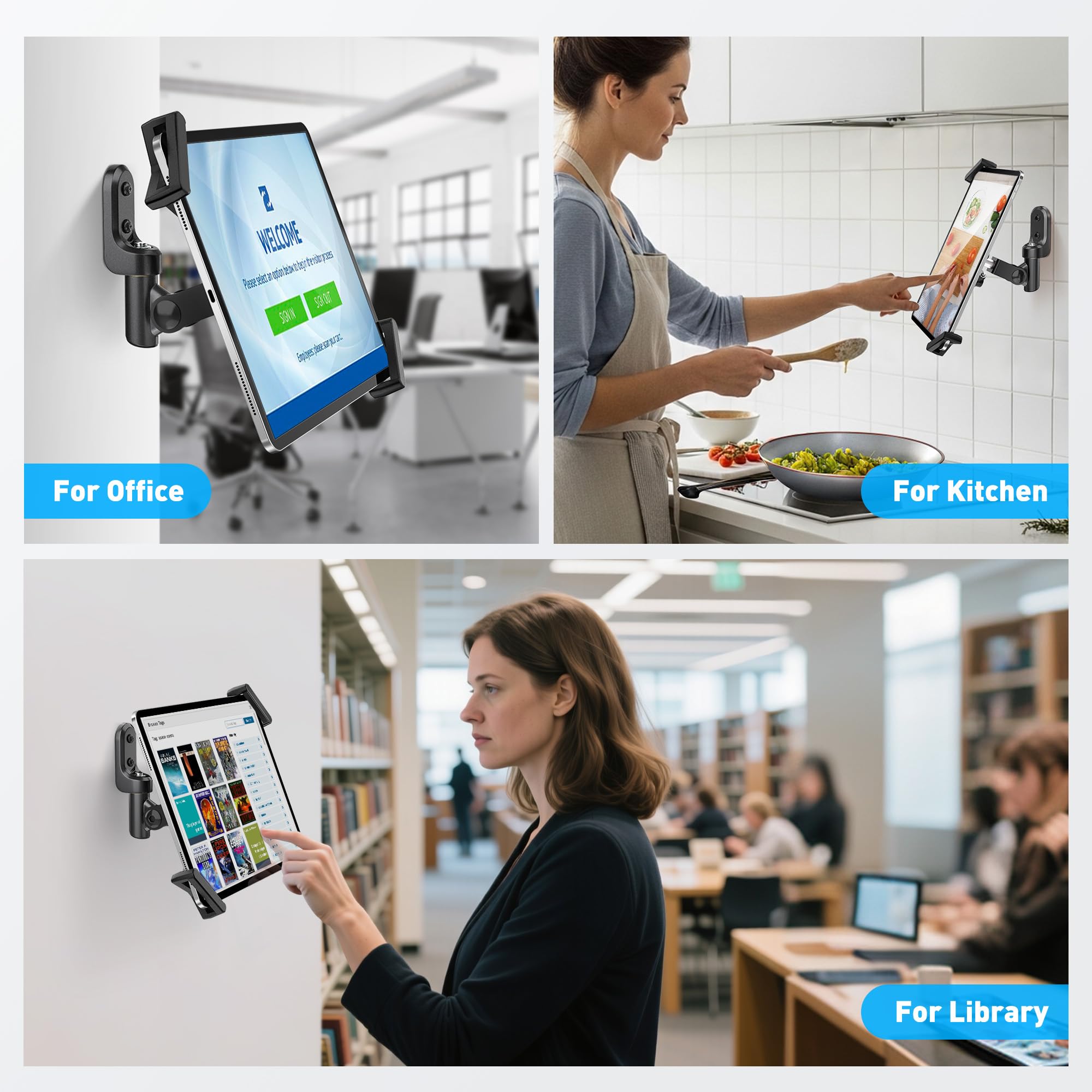AboveTEK Supporto da parete per tablet antifurto universale di sicurezza POS, supporto diagonale per iPad da 7 a 13 pollici, nero