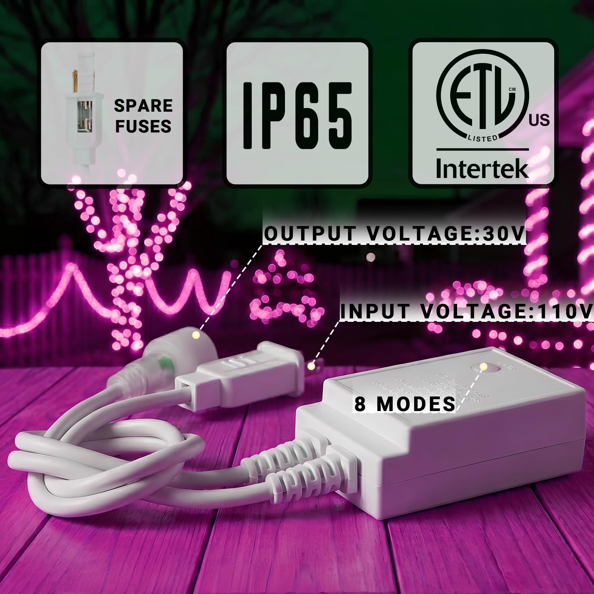 Guirlande lumineuse LED flexible et étanche avec 8 modes, éclairage extérieur pour terrasse, jardin, piscine, cour et décoration de Noël (rose, 6,1 m)