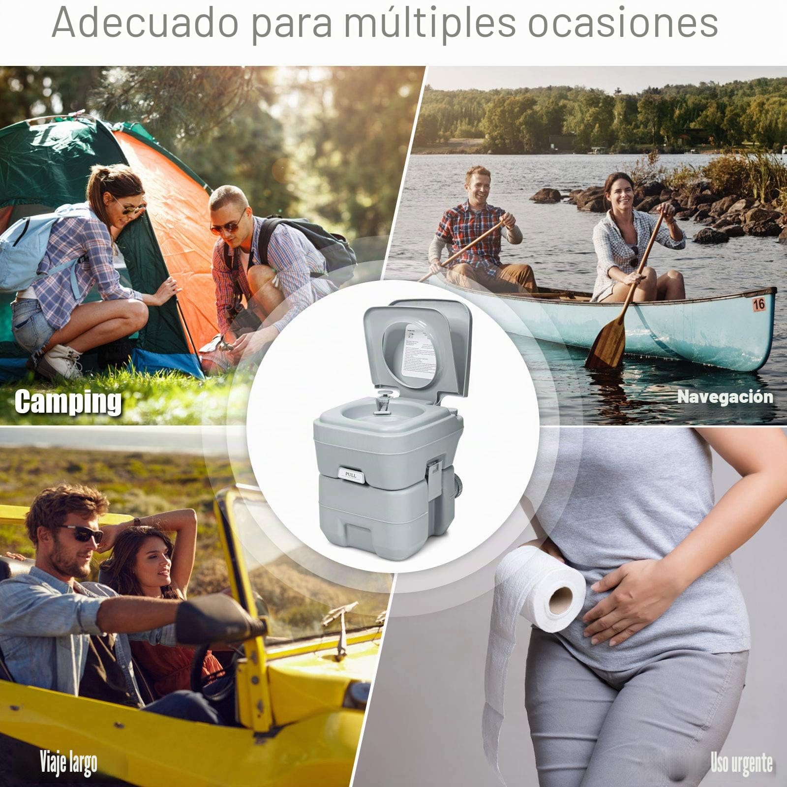 LIFEZEAL 20L Inodoro de Camping portátil, WC Químico con depósito extraíble de Agua de Limpieza de 12L, baño de Viaje para Coche, Acampar, Senderismo, navegación