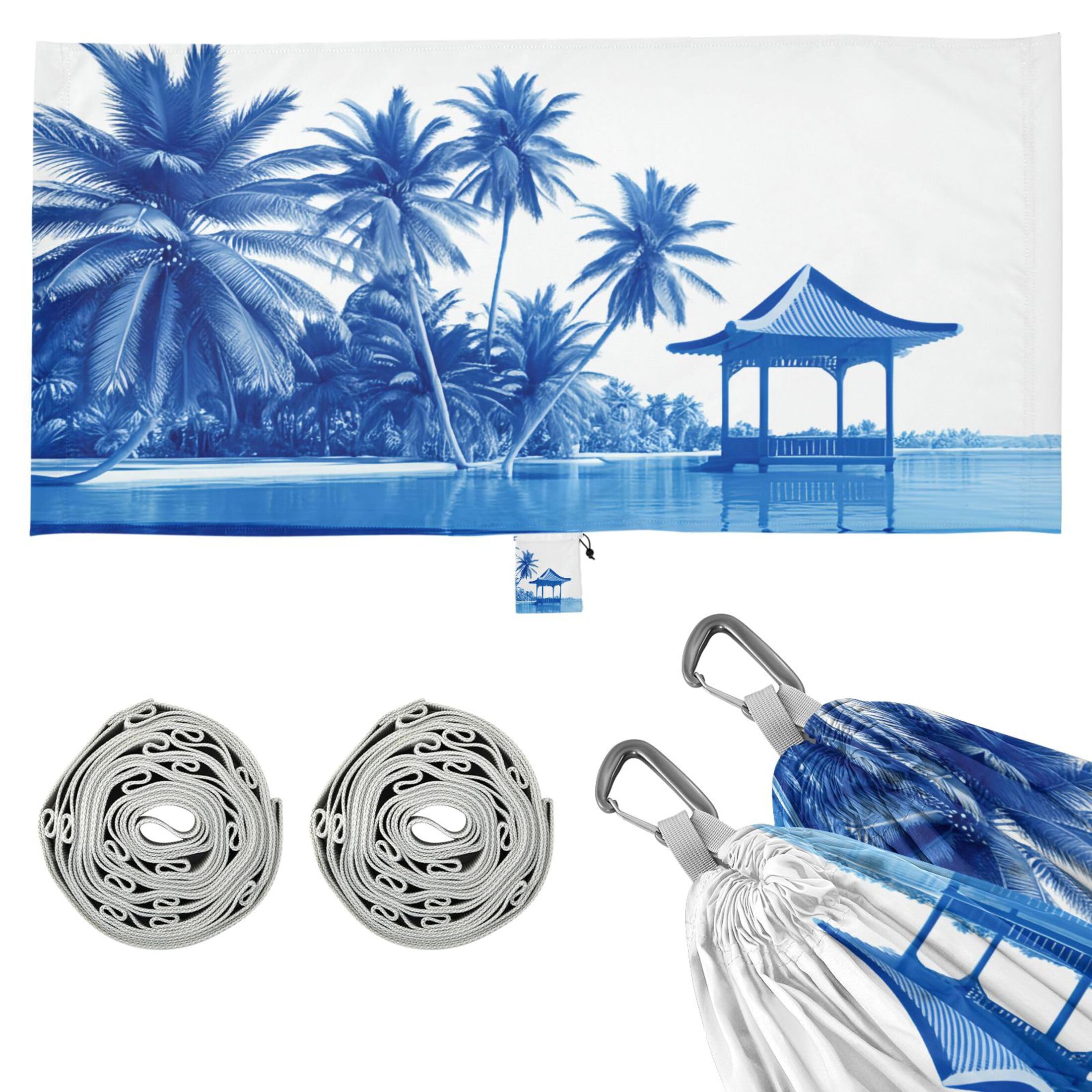 Takiito Landscape of Beach Hammock 330 lb Capacity Travel Camping Hammock with Tree Straps, Portable Lightweight for Outdoor Beach Backpacking Backyard Patio