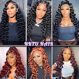 NKTU Deep Wave Lace Front Wigs Human Hair 180 Density Glueless Wigs for Women 13x4 HD Transparent Lace Front Wigs Pre Plucked with Baby Hair 24 Inch
