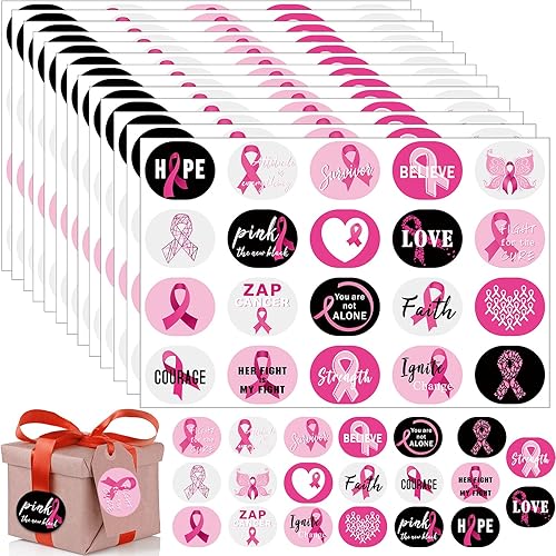 200 calcomanías de concientización sobre el cáncer de mama, calcomanías de cinta rosa para concientización sobre el cáncer de mama, calcomanías para