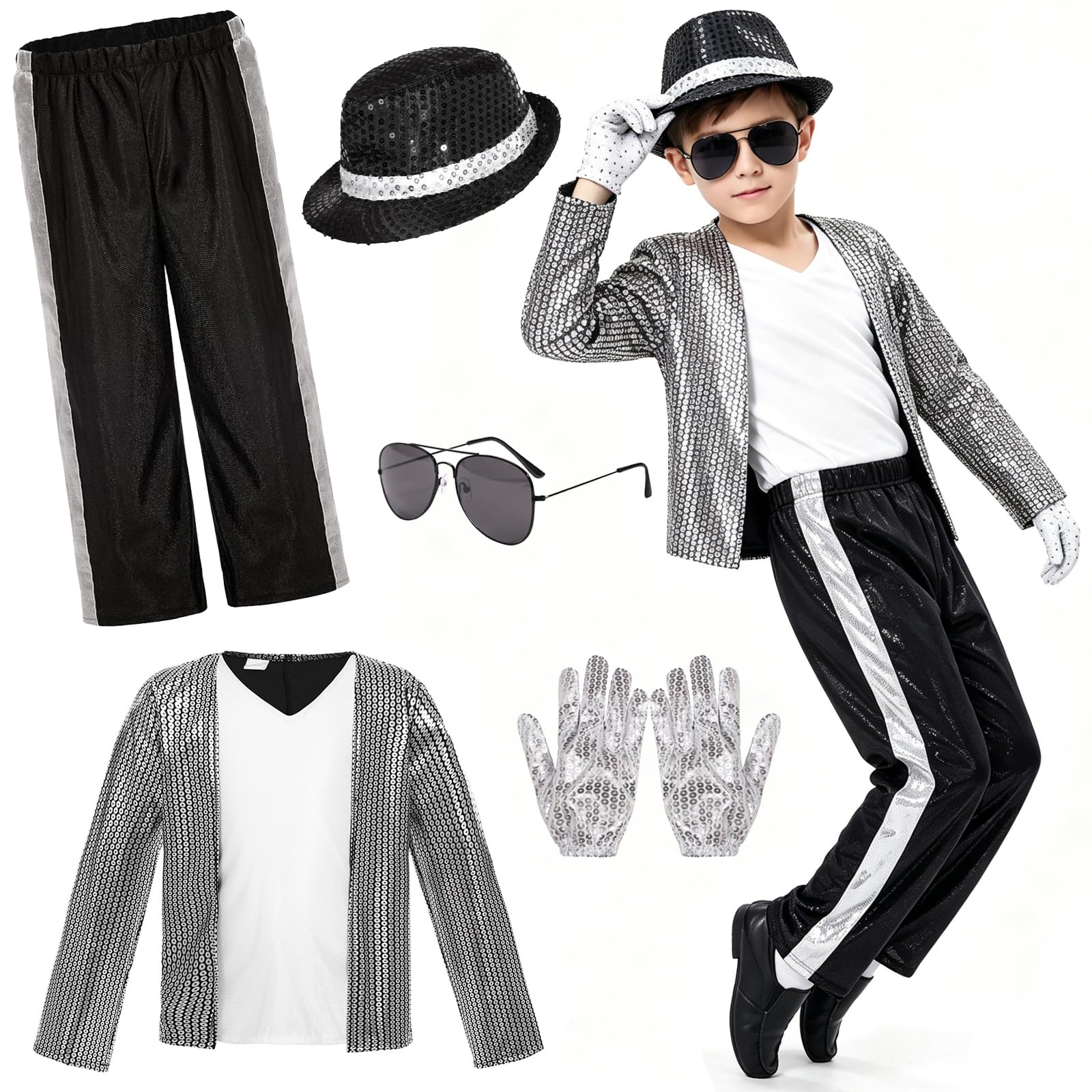 Pop Star Halloween Costumes for Boys Dance Disco Cosplay 80s 90s Costume，L