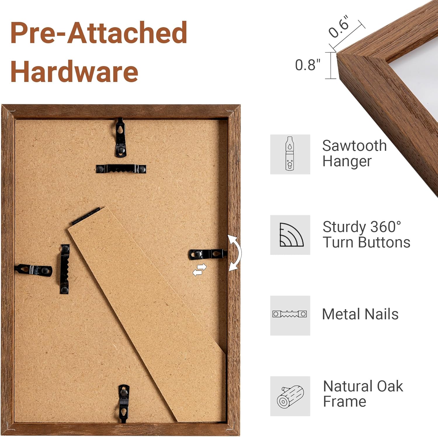 Vivelove 7x10 Picture Frame, High-End Natural Oak 7 x 10 Wooden Frame with Tempered Glass, 7x10 Wood Photo Frame for Wall or Tabletop, Wall Hook Included for Art Photo and Prints, Walnut