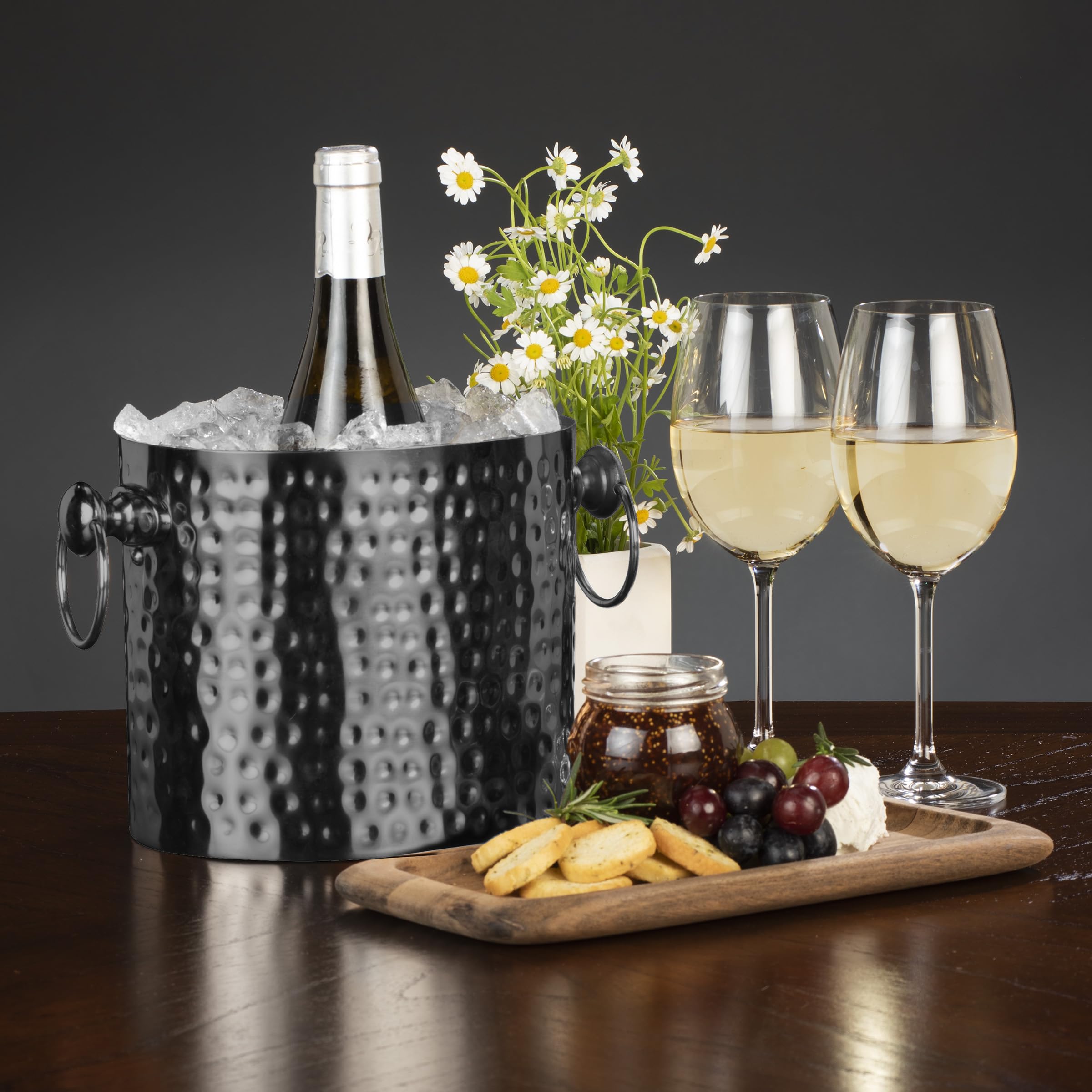 Chic Chill 1-Bottle Wine Chiller Ice Bucket | Keeps Wine & Champagne Bottles Cold Without Touching Ice | Wine Bucket | Handcrafted Artisan Design | Patented Technology | Burnished Black