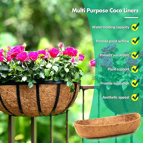 Miniatura 4 de Revestimiento de coco para macetas, 2 piezas de 48 pulgadas, revestimiento de fibra de coco natural para cestas de macetas, forro de repuesto de