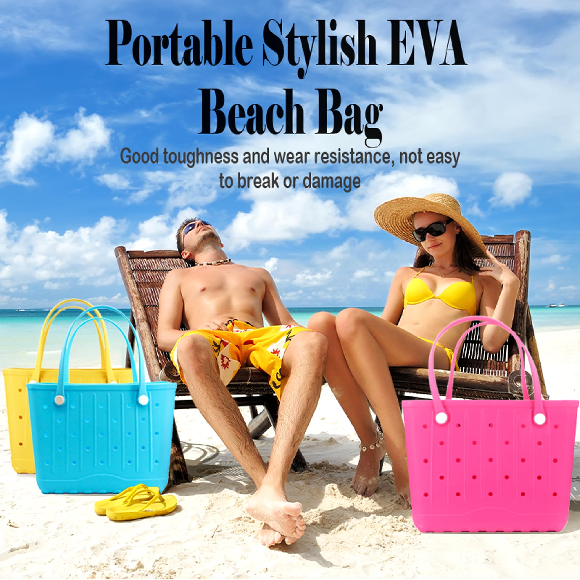 Forrader Rubber Beach Tote Bag, Large Waterproof Beach Bag for Pool Boat, Sports, Outdoor Washable Travel Tote Bag