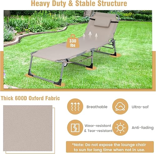 Miniatura 6 de GYMAX Silla de bronceado, 400 libras de descanso de playa con orificio para el brazo facial y correa para el hombro de mano, silla plegable para