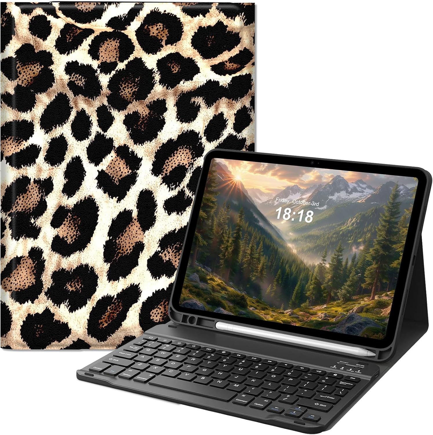 Keyboard Case for iPad 11th (A16, 2025) and iPad 10th Generation 10.9 inch (2022), Slim Folio Cover with Detachable Bluetooth Keyboard & Kickstand, Protective Leopard Print 02 Design