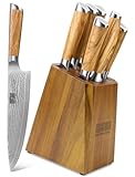 Knife Set with Block 7-Piece&comma; Professional 67-layer Damascus Super Steel Kitchen Knife Sets for Cooking&comma; Ultra Sharp Knife Set with Sharpener