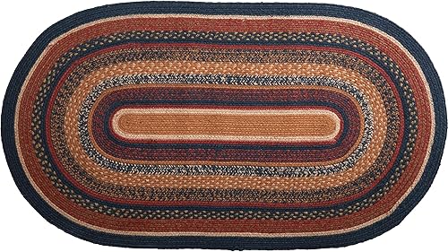Miniatura 7 de VHC Brands Stratton Primitive - Alfombra decorativa de yute azul a rayas ovaladas con almohadilla de suelo, 36 x 60 pulgadas