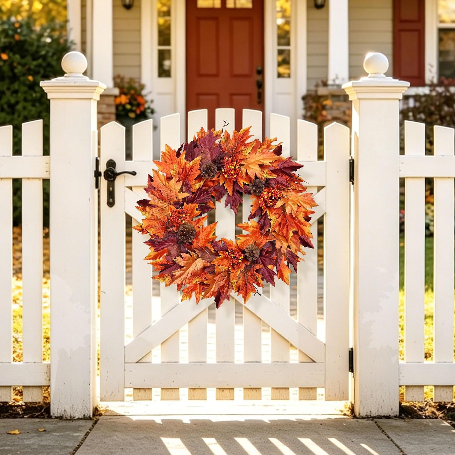 Ghrdopy 24in Fall Wreath for Front Door with 20 Lights & Timer