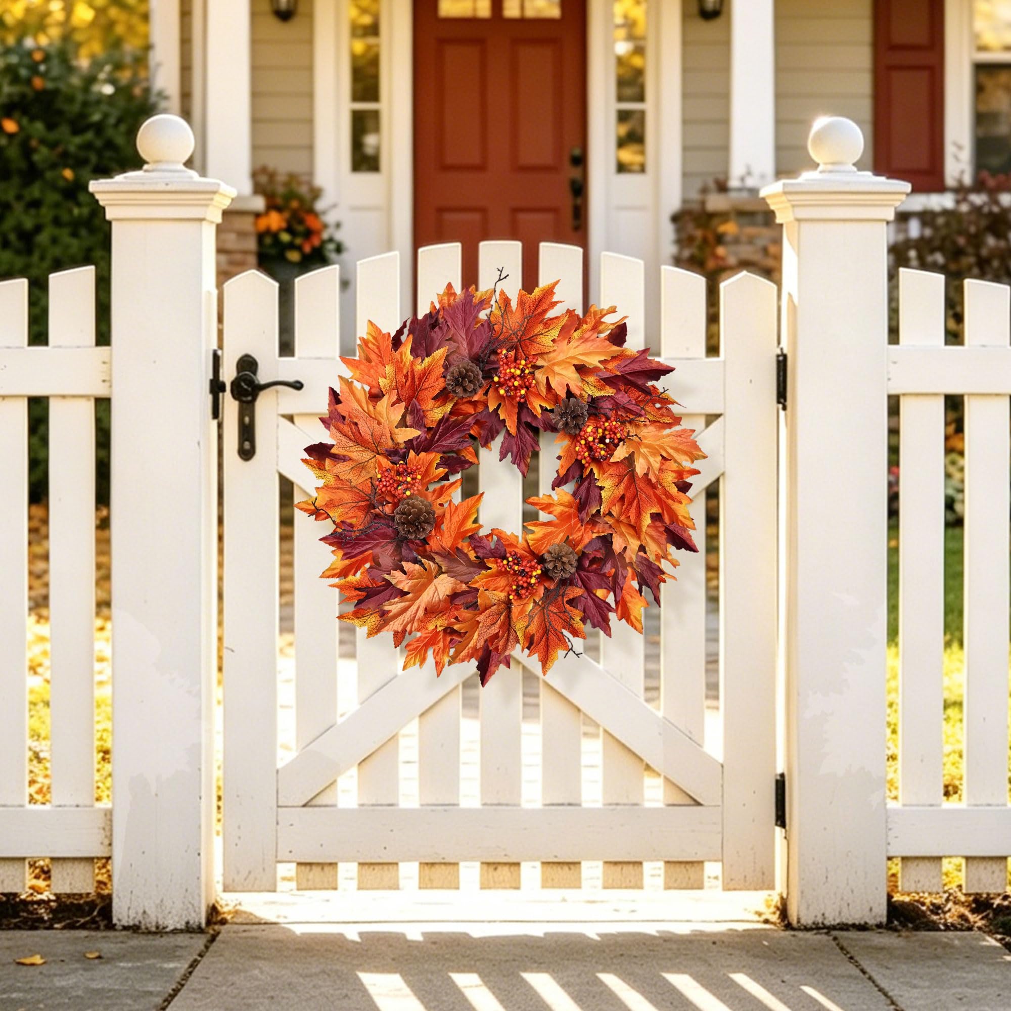 Ghrdopy Couronne d'automne pour porte d'entrée avec 20 lumières et minuteur