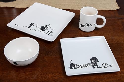 Miniatura 5 de Toy Story - Juego de vajilla de cerámica de 4 piezas con diseño de garabatos, bonitos dibujos de líneas de personajes, hermosos platos cuadrados