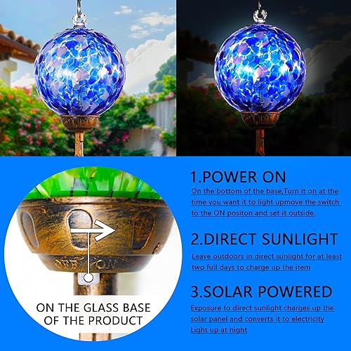 Miniatura 3 de Campanillas de viento, iluminación LED solar para jardín, vidrio azul oscuro y metal, decoración de césped y patio con acabado de metal de bronce, 5