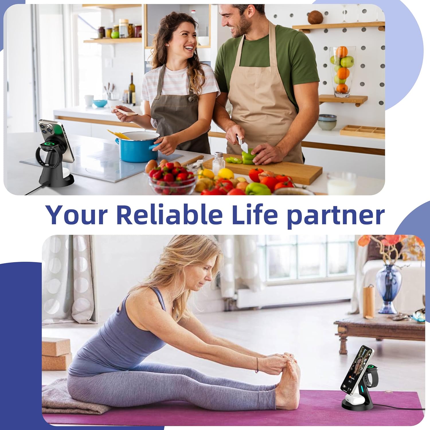 𝟐𝟎𝟐𝟔 𝐍𝐞𝐰 Magnetic Wireless Charger for Samsung & Apple Devices, 3 in 1 Charging Station Magnetic Charger Stand simultaneously Compatible with Samsung and Apple Series Black - Image 7