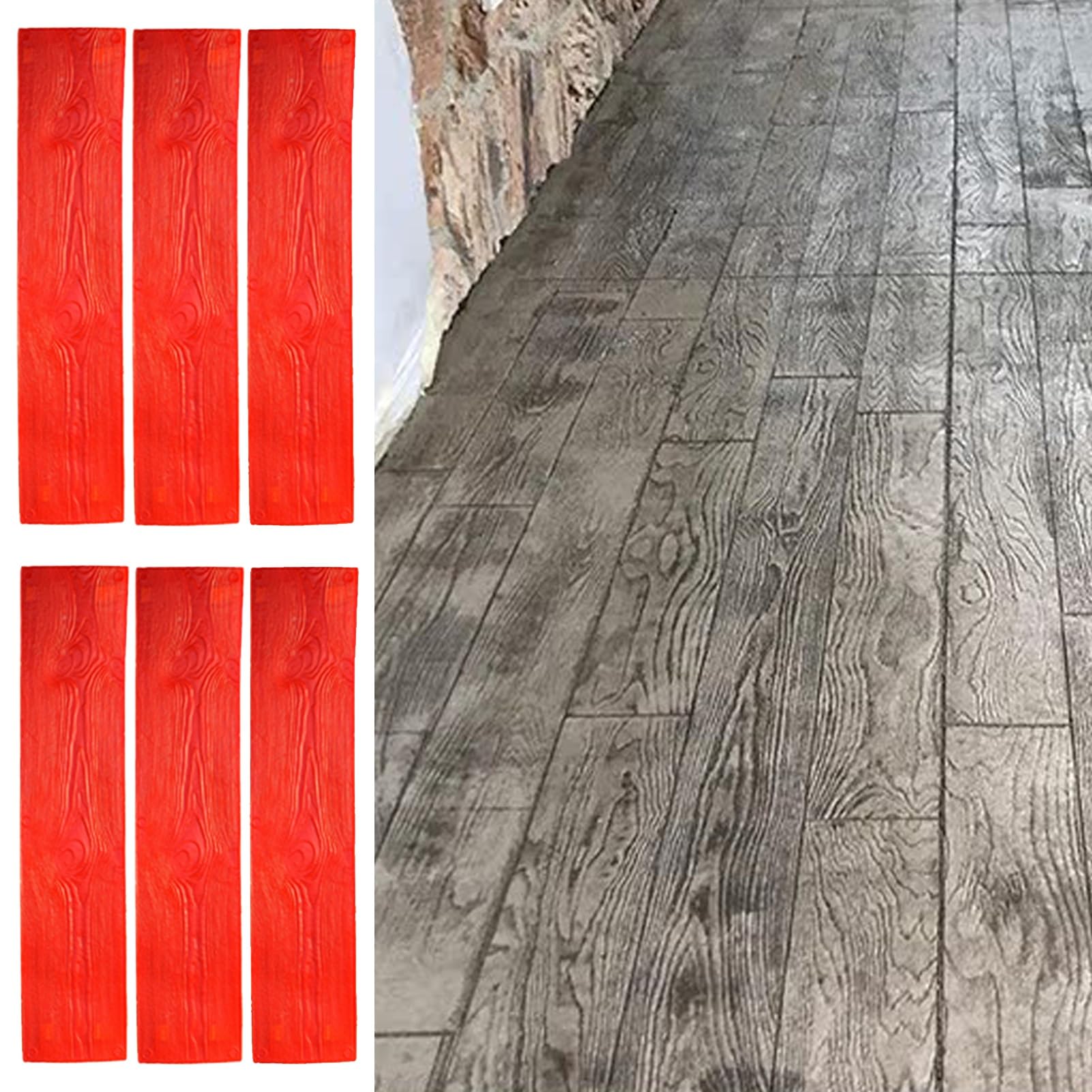 JYBNBBE DIY Floor Cement Concrete Mold for Yard Garden PatioWood Pattern Concrete Stamp Mat Cement Path Paving Texture Printing Forms (6 Pcs)
