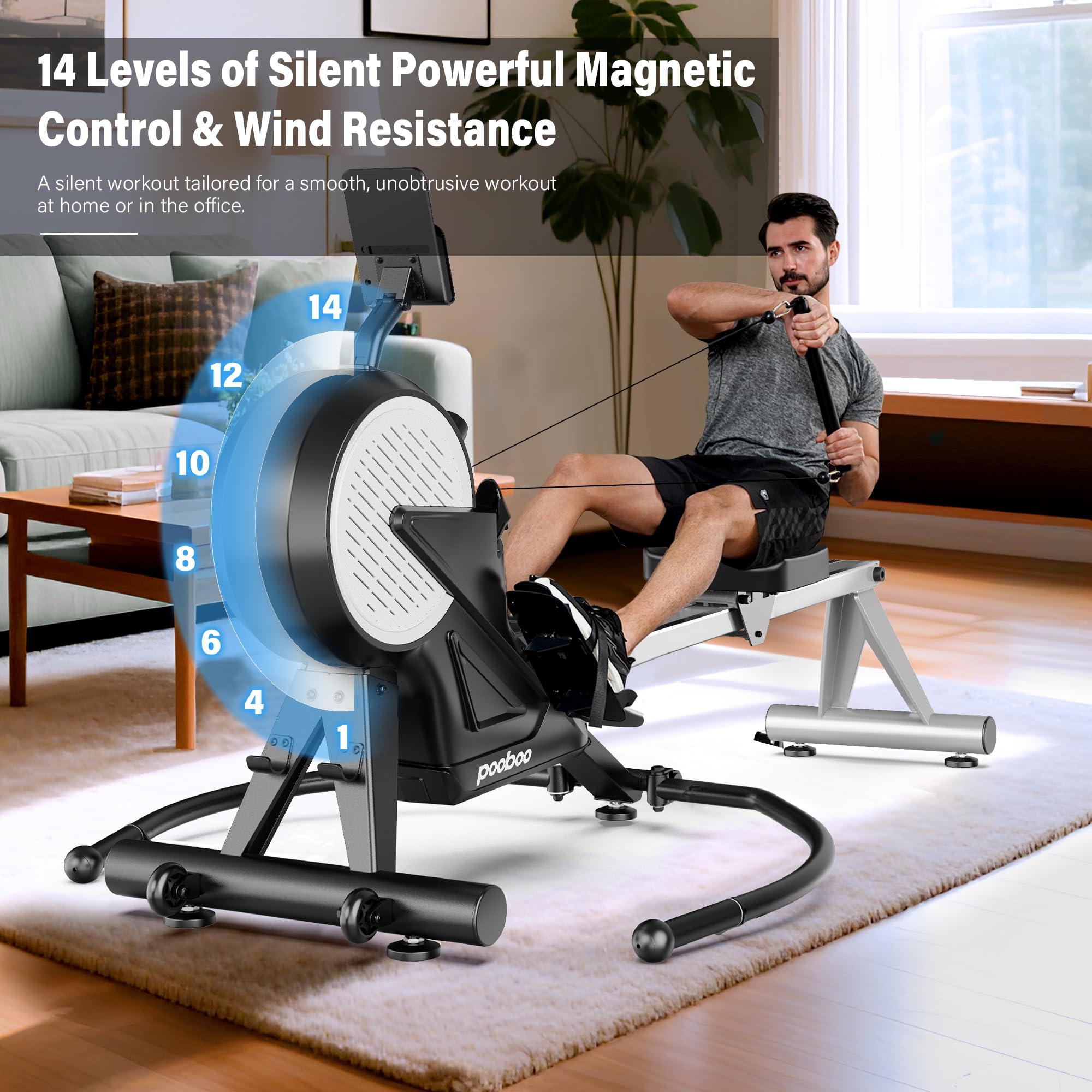 Snapklik.com : Pooboo Full Motion Rowing Machines For Home, Dual Wind ...