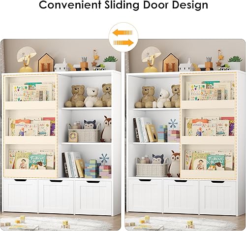 Miniatura 4 de FOTOSOK Organizador de almacenamiento de juguetes con estante deslizante para libros, organizadores y almacenamiento de juguetes con 3 cajones