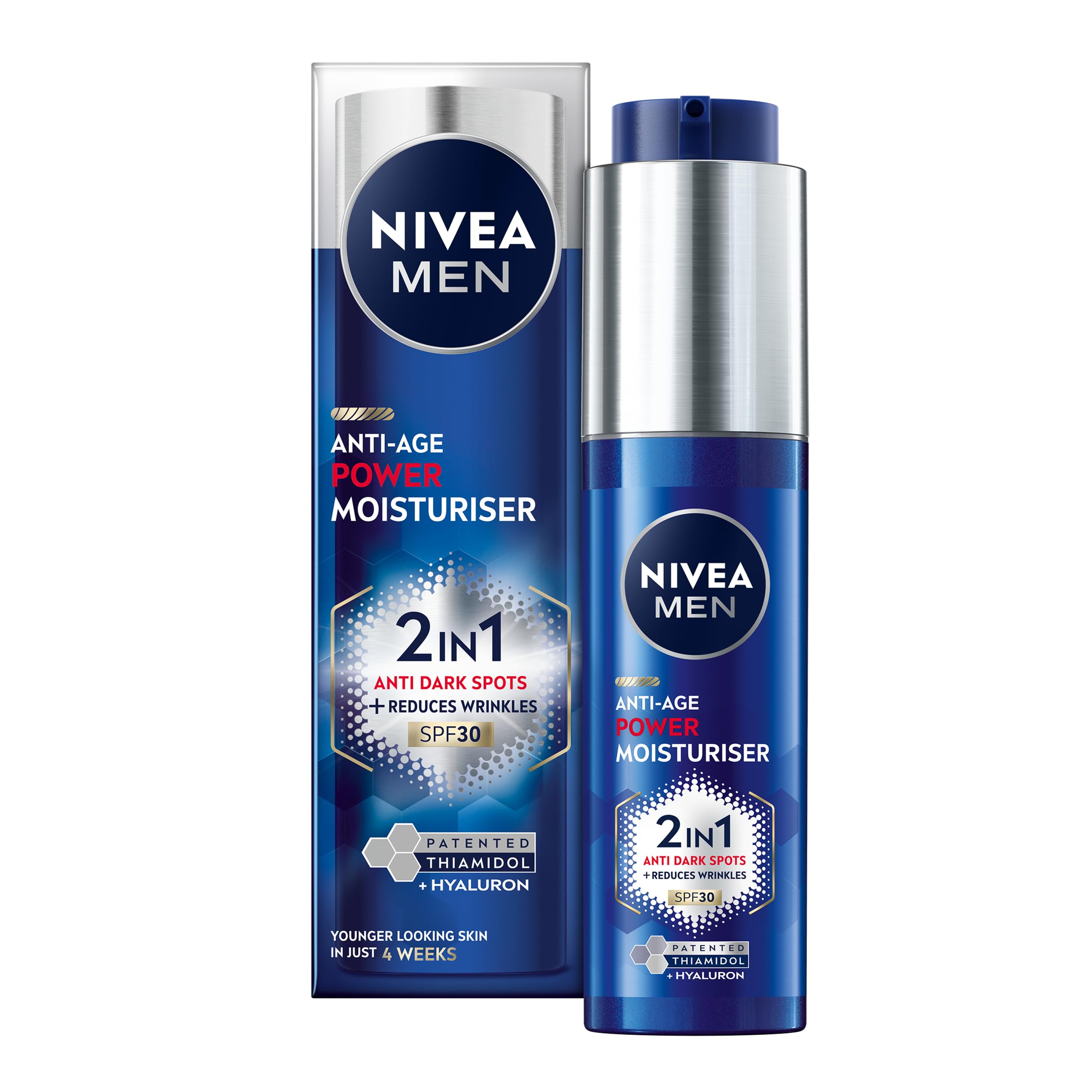 NIVEA MEN Anti-Age 2in1 Power Moisturiser (50ml), With SPF 30, Thiamidol, and Hyaluronic Acid for Sun Protection, Dark Spot Prevention, and Younger-Looking Skin