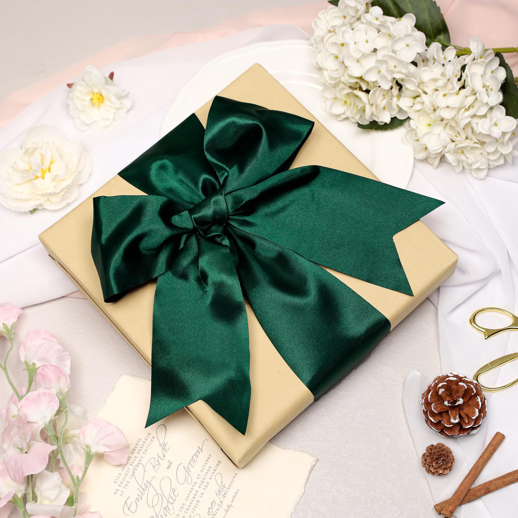 Kryvus Dark Green Satin Ribbon, 100mm x 20M Wide Dark Green Ribbon, Solid Large Ribbons for Cutting Ceremony Grand Opening - Image 4