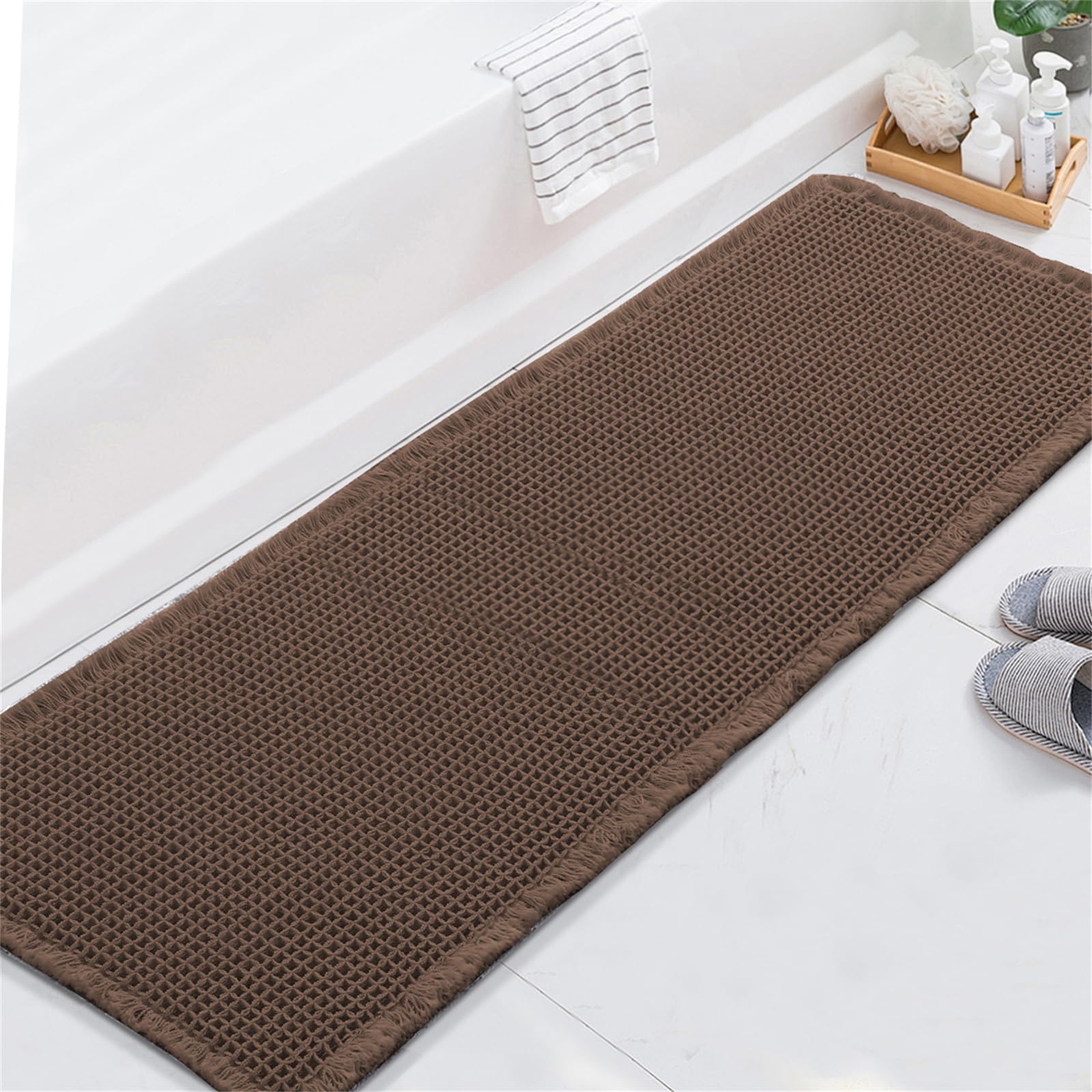 Tappeto Bagno Assorbente - Tappeti Bagno Antiscivolo Waffle Assorbente ad Asciugatura Rapida - Tappeto Bagno Antiscivolo Lavabile Morbido in Microfibra (Cioccolato,60x180 cm)