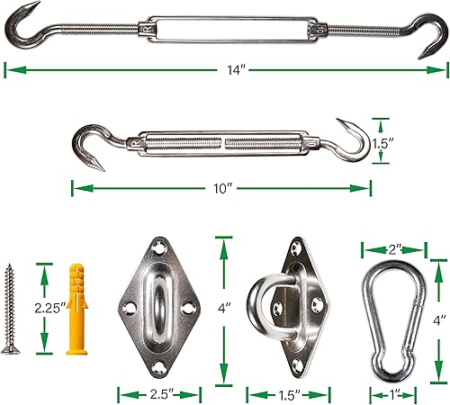 Miniatura 30 de ShadeMart Kit de accesorios de acero inoxidable de 10 pulgadas más cable resistente para toldo triangular con cable de extensión de 12 pies