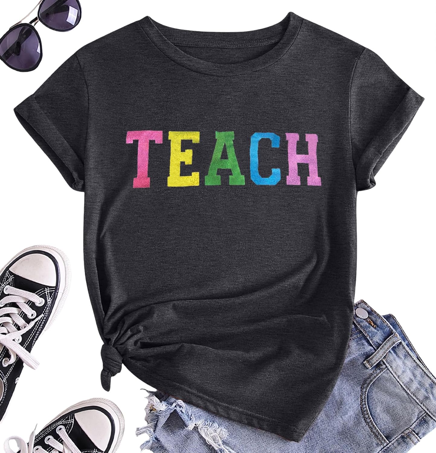 Teacher Shirts Women Teach Sequin Letter Printed Shirt Teacher Life Tee Last Day of School Casual Top - Image 6