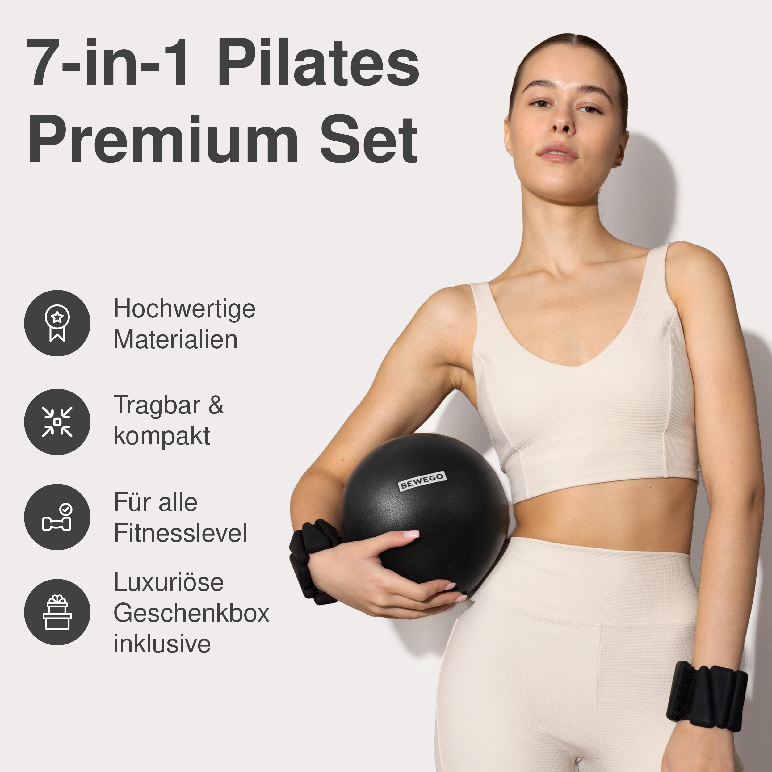 Premium Pilates Set 5 in 1 – Elegant Home Pilates Kit with Ring, Ball, Resistance Bands & Wrist/Ankle Weights Pilates Accessories in Gift Box